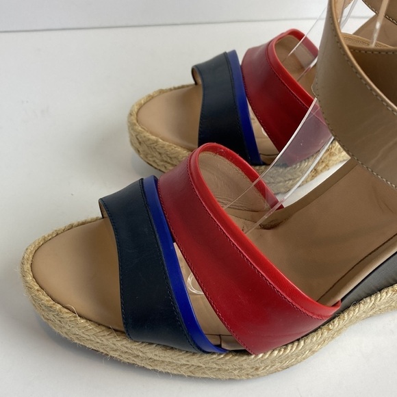 Longchamp Finca Louisa Wedge Espadrille Red Blue Sandals 39 US 8.5 Resortwear - Picture 9 of 15